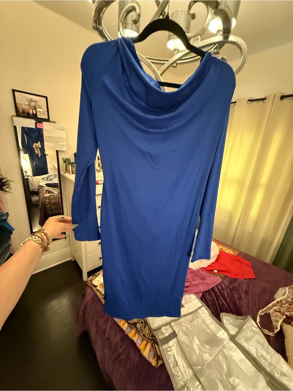 ChicMe Royal Blue Open Back Bodycon Dress XL Gold Sequin Bow